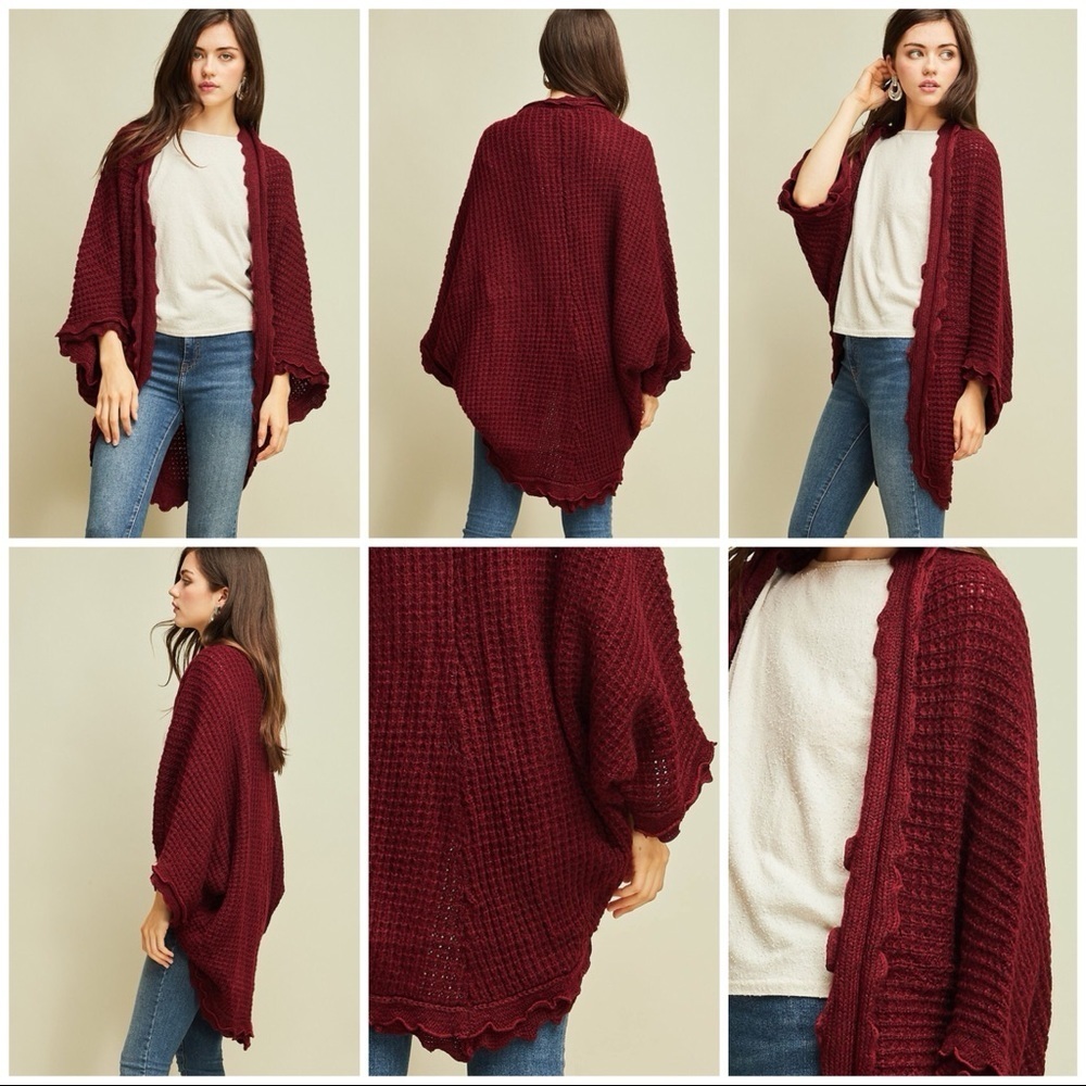 NWT entro boutique Burgundy shrug wrap bolero cardigan sweater coquette crochet